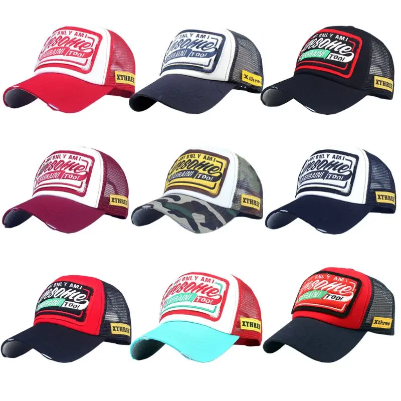 

Unisex Vintage Distressed Cotton Baseball Mesh Cap Camouflage Funny Letters Embroidered Applique Patch Snapback Big Trucker Hat