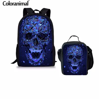 

Coloranimal Schoolbags Men's Backpack Kids Bagpack 3D Skull Punk Print 2pcs Set Backpack Children Teen Boy Cool Mochila Infantil