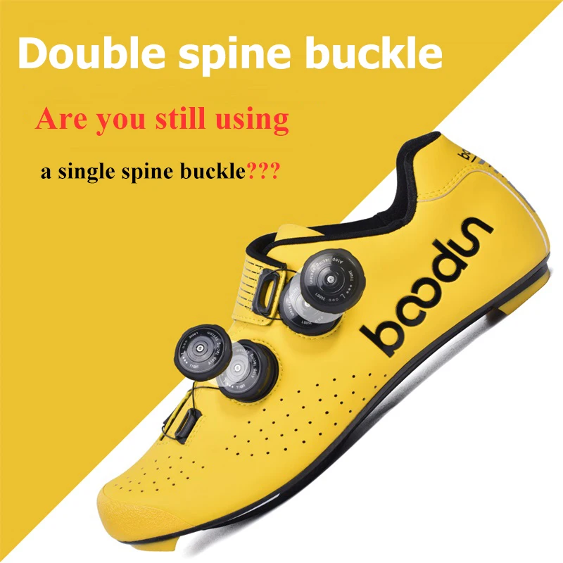 

Boodun Carbon Fiber Black Red Yellow Road Cycling Shoes Double Spine Buckle Ultralight Bicycle Shoes Self-Locking Bike Sneaker