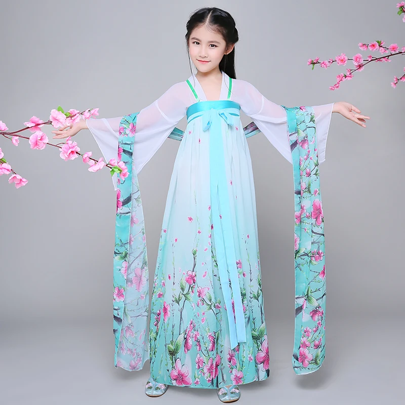 Детский китайский костюм для народных танцев, платье ханьфу для девочек, Детский костюм принцессы для танцев, сценический костюм феи 89 - Цвет: light green