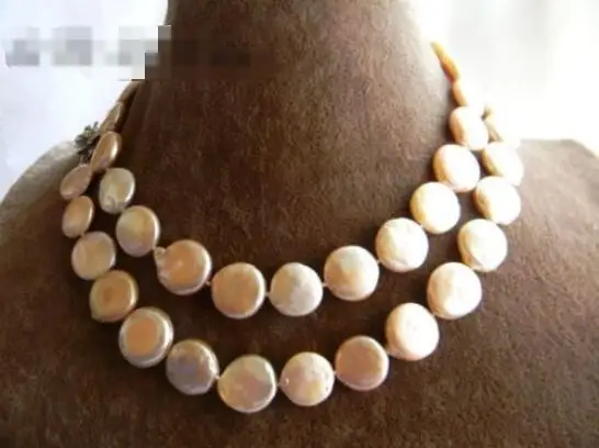 

Hot sale new Style >>>>>32'' 14mm Pink Coin Freshwater Pearl Necklace