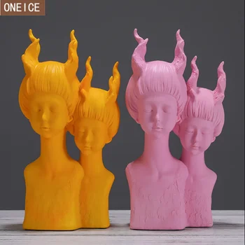 

New character sculpture resin Coloured drawing home decoration accessories double-headed female statue gift crafts