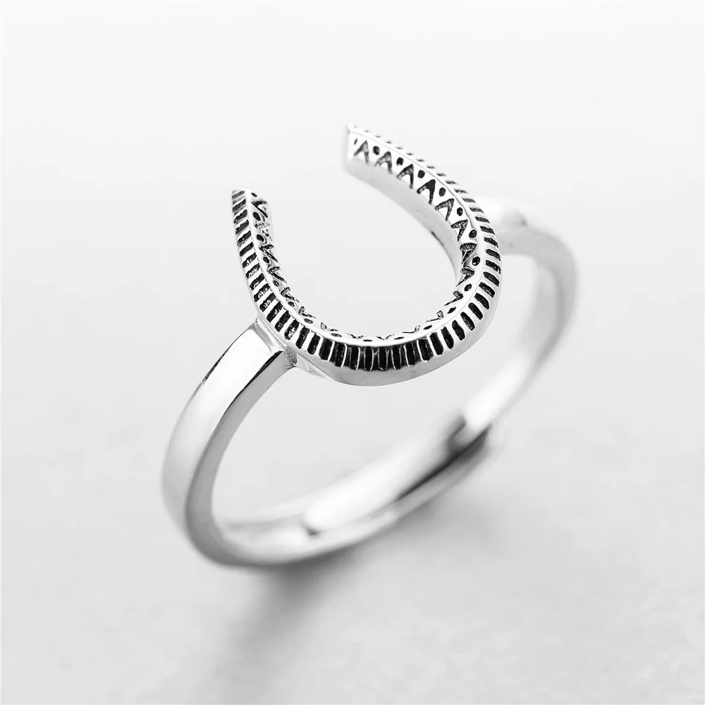 Horseshoe U ring 100% Sterling 925 silver Jewelry Vintage Adjustable rings for women gift
