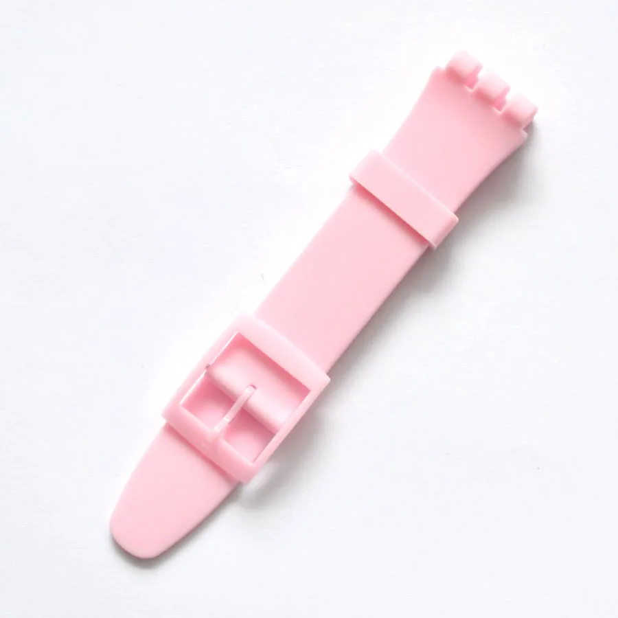 Многоцветный 17 мм 19 мм силиконовый резиновый ремешок для часов для мужчин и женщин часы Swatch черный белый темно-синий резиновый ремешок пластиковая пряжка - Цвет ремешка: 13 pink