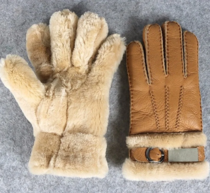 Leather Fur Sheepskin Gloves Fashion Men Winter Autumn Warm Thermal Wool  Fleece Snow Mittens Outdoor Five Finger Wrist Gloves|fur gloves|gloves for  menfashion gloves - AliExpress