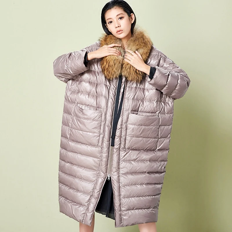 LYNETTE’S CHINOISERIE Winter Original Design Women Ultra Loose X-long Cocoon Style O-neck Oversized White Duck Down Coat Jackets