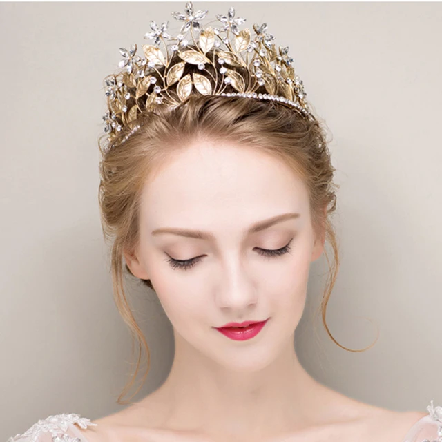Baroque Gold Rhinestone Flower Leaf Bridal Tiaras Crystal Diadem Baroque Gold Rhinestone Flower Leaf Bridal Tiaras Crystal Diadem For Brides Headwear Headbands Wedding Hair Jewelry