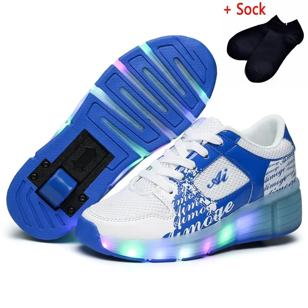 Детская обувь с колесами; Светящиеся кроссовки; детская обувь на роликовых коньках; Светодиодный светильник; детские кроссовки для мальчиков и девочек; tenis infantil - Цвет: blue B083