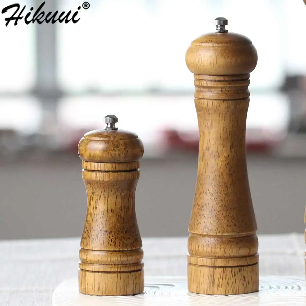 

2 Pcs/Set 5" and 8" Oak Wood Pepper Spice Mill Grinder Set Handheld Seasoning Mill Grinder Cooking Tools Set