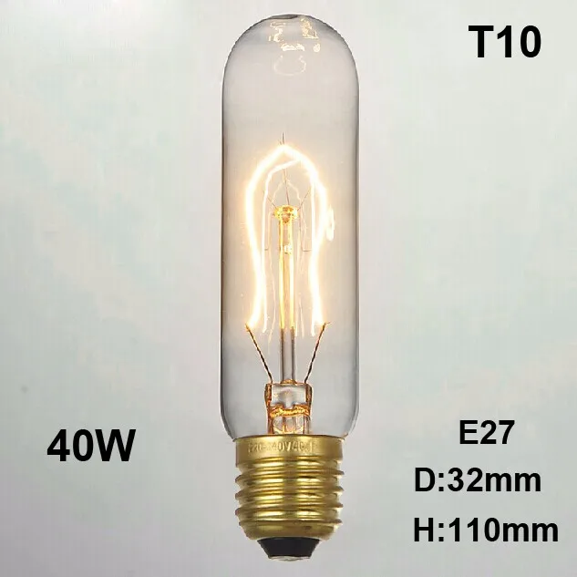 CLAITE лампочка эдисона 40 Вт Ретро Винтаж T45 ST58 T11 T10 T185 T30 BT58 ST64 E27 110 V/220 промышленные лампы накаливания - Цвет: T10 40W AC220V
