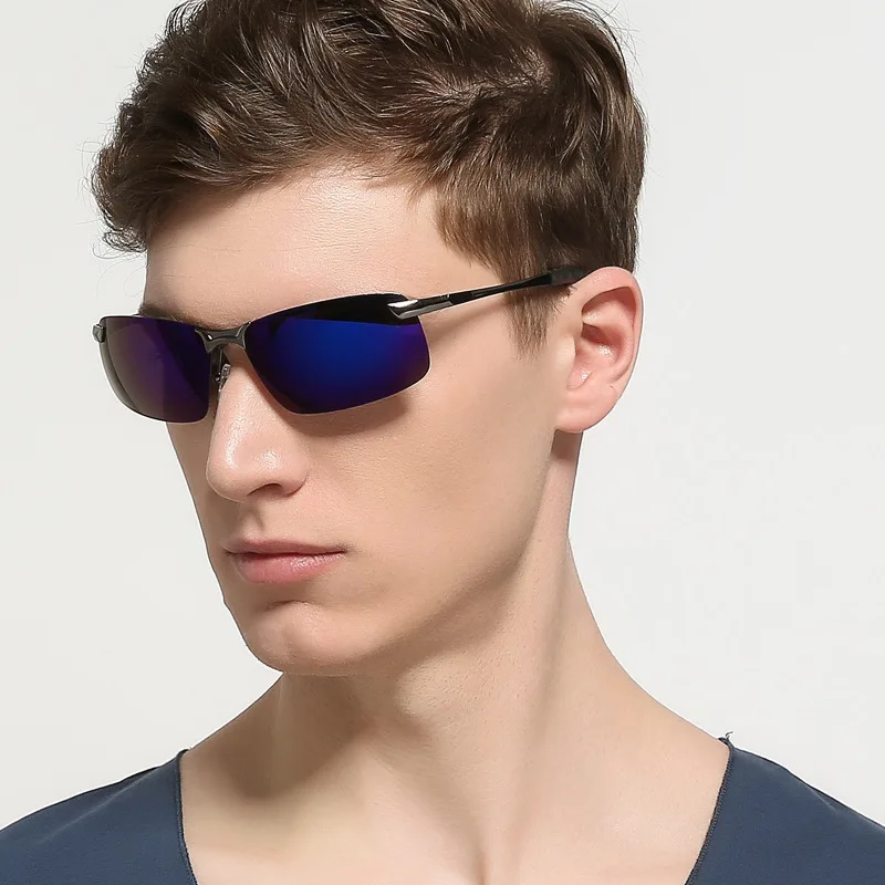 Men's Polarized Sunglasses Rimless Rectangle Driving Glasses Mirror ...