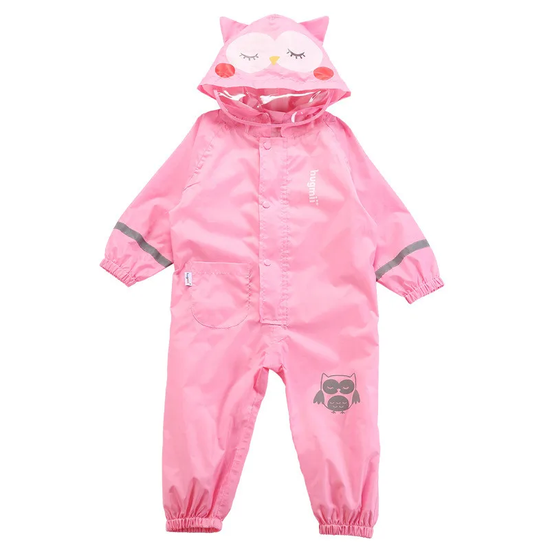 Cute Animal Monkey Style Baby Jumpsuits Rain Coat Waterproof Polyester Raincoat Children Rainwear And Rain Pants Suit For Kids - Цвет: Pink