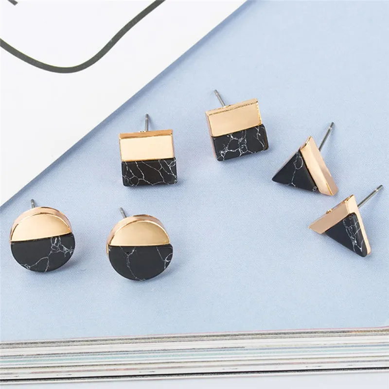 

imixlot White/Black Glass Stud Earrings 3 Shapes Fashion Ear Women Jewelry Korean Version Temperament Accessories