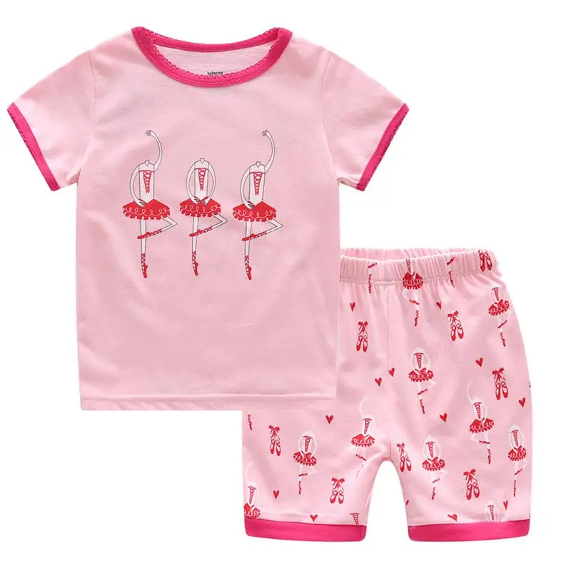 Baby Girl Clothes Summer Ballerina Print, Sweet Pink Ballet Girls Pyjama Short Sleeve Kids