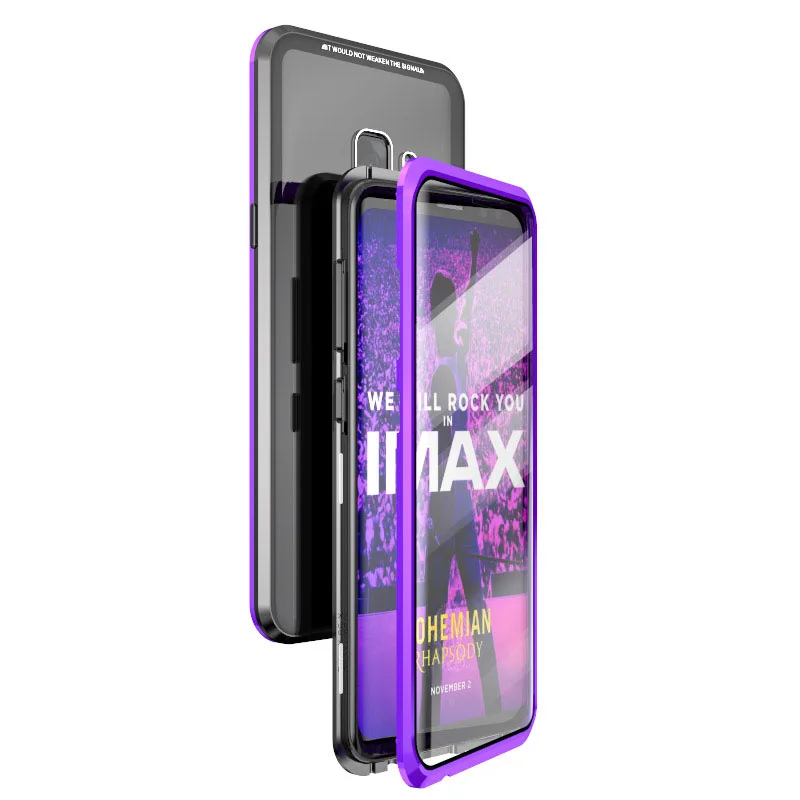 BFOLLOW передний и задний 5D изогнутый стеклянный чехол для samsung Galaxy S9 Plus/S9 Note 9 Магнитный 360 Полный корпус алюминиевый металлический чехол - Цвет: Светло-фиолетовый