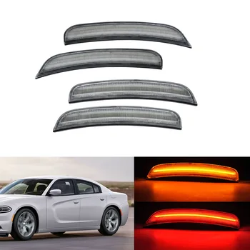 

4X Clear lens For Dodge Charger 2015 2016 2017 LED Side Marker Light Front Amber Rear Red