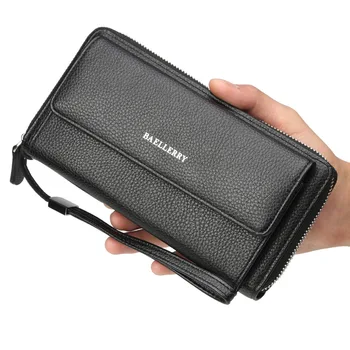 

High Quality Leather Men Wallet 2019 New Casual Wallet Men Purse Black Clutch Bags Long Design Big Capacity Phone Wallet for Man