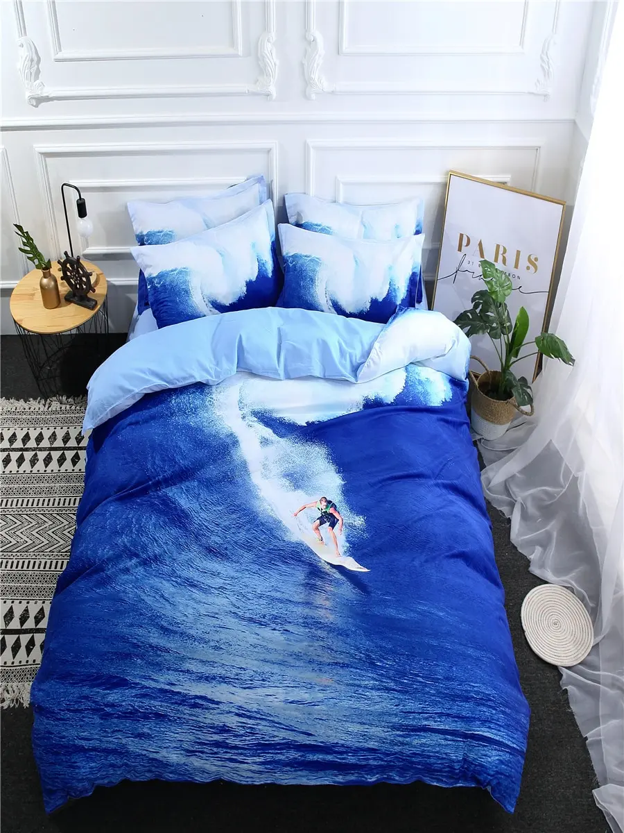

3/4 Pcs Bedroom Duvet Cover Set Creative 3D Surfing Pattern Soft Cozy Bed Linens