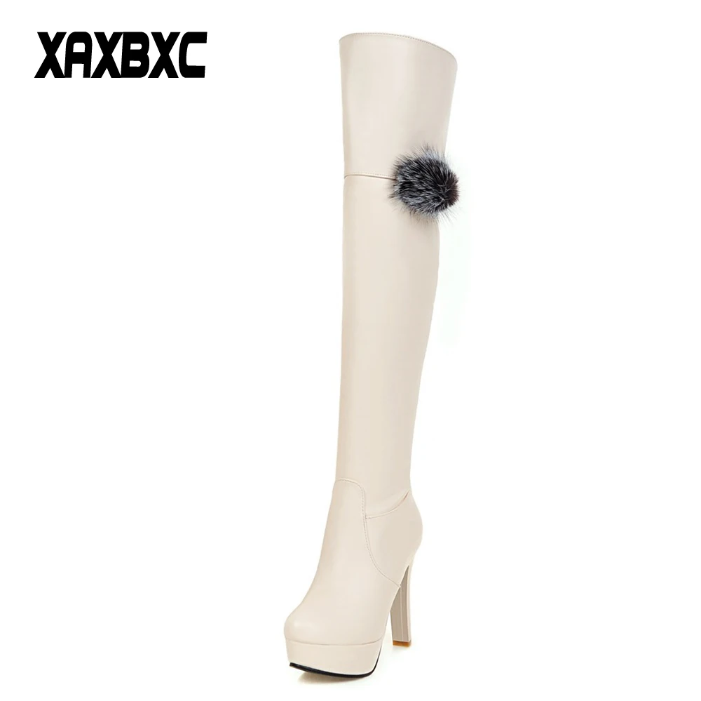 

XAXBXC 2018 New Autumn Winter Pu Leather Long Boots Platform High Heels Short Plush Boots Women Casual Ladies Shoes