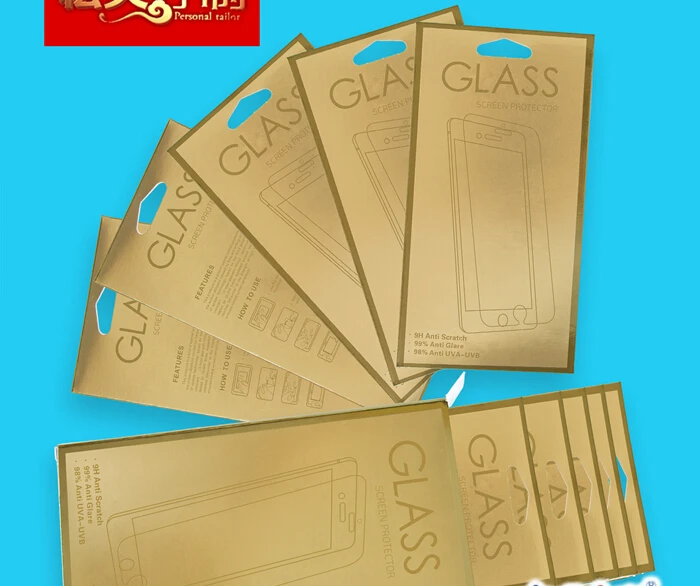

200pcs Universal Tempered Glass Gold Retail package Packaging Boxes bag For Samsung for iphone for 6.3 inch Tempered Glass