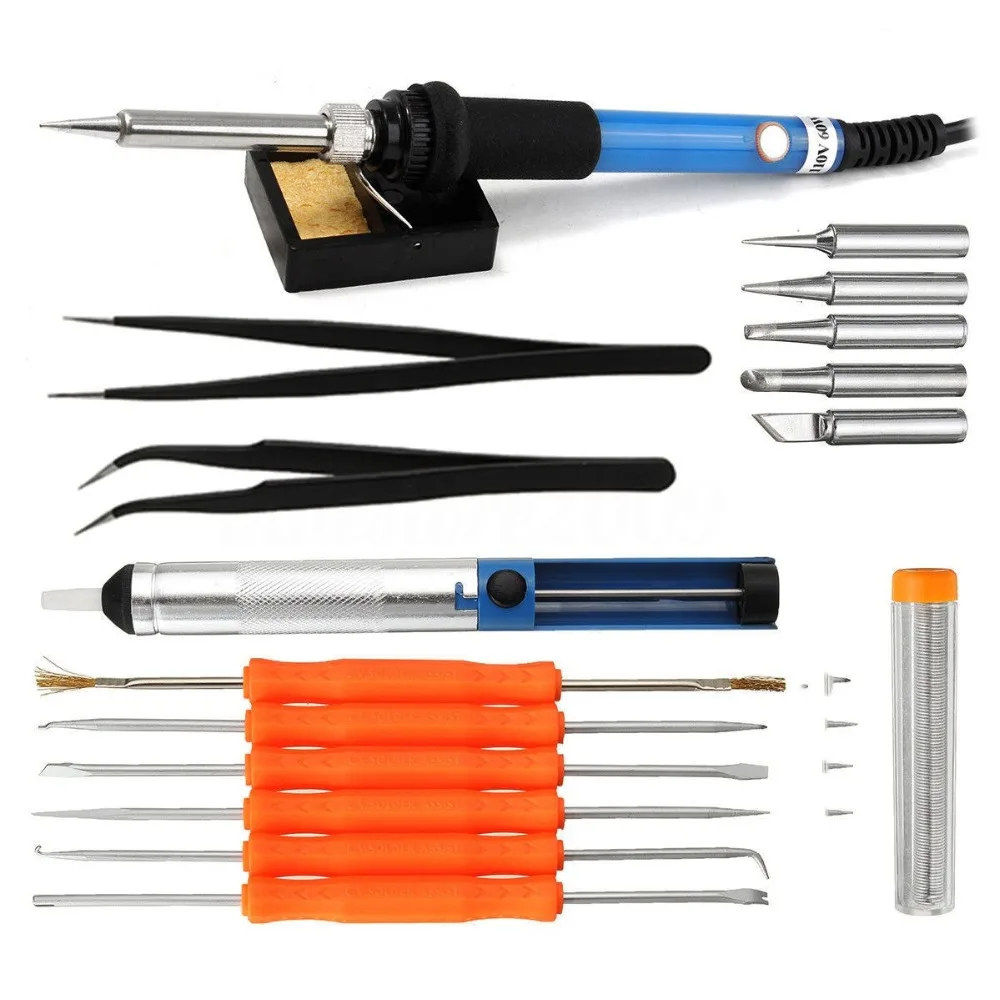  Electric Soldering Iron Gun Adjustable Temperature 60W Welding Set Tool Kit Case 110v/220v