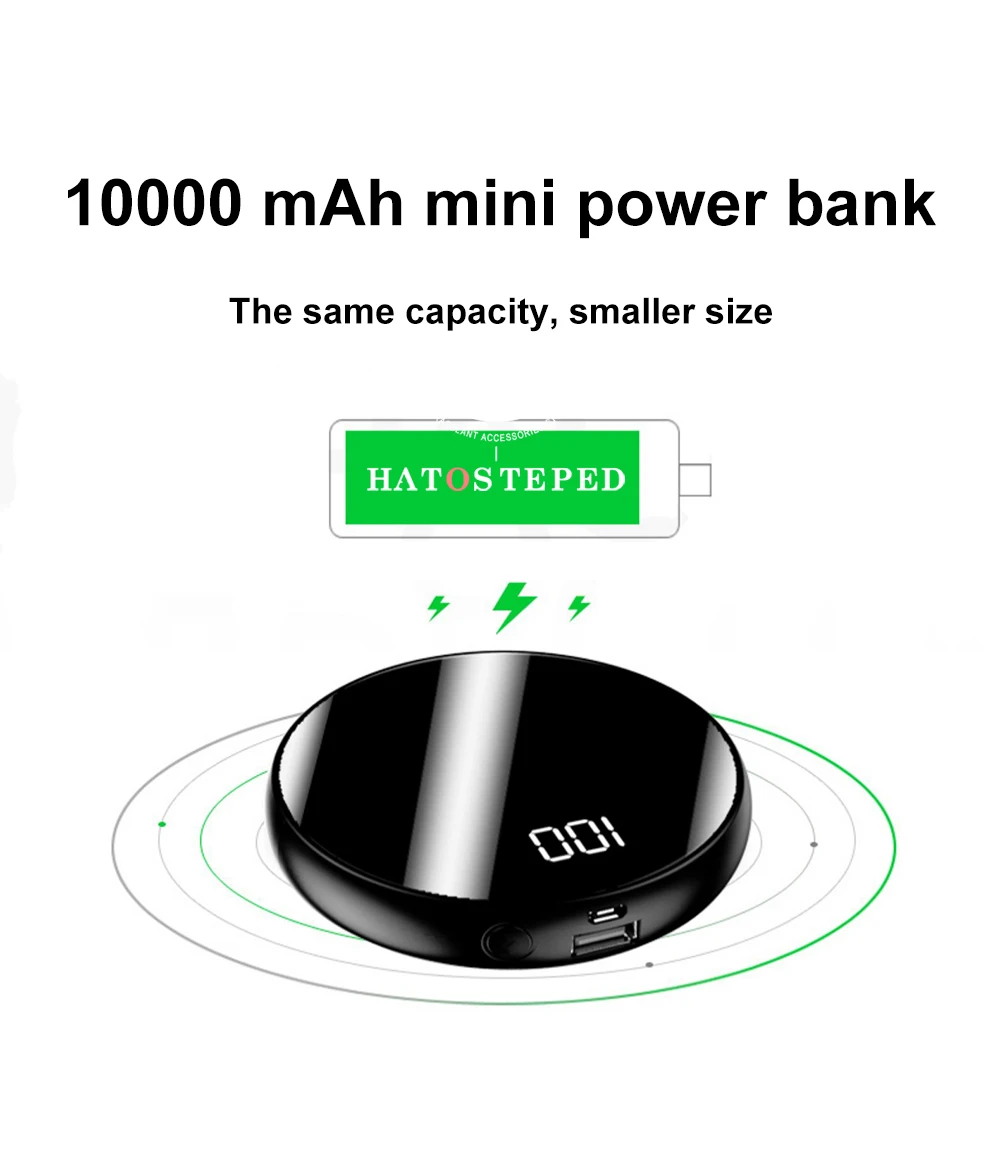 Power bank банк питания 10000mAh Портативное зарядное устройство повербанк 10000 мАч зеркало дисплей 2.1A зарядное устройство для Xiaomi Mi 9 8 iPhone портативная зарядка павер банк powerbank