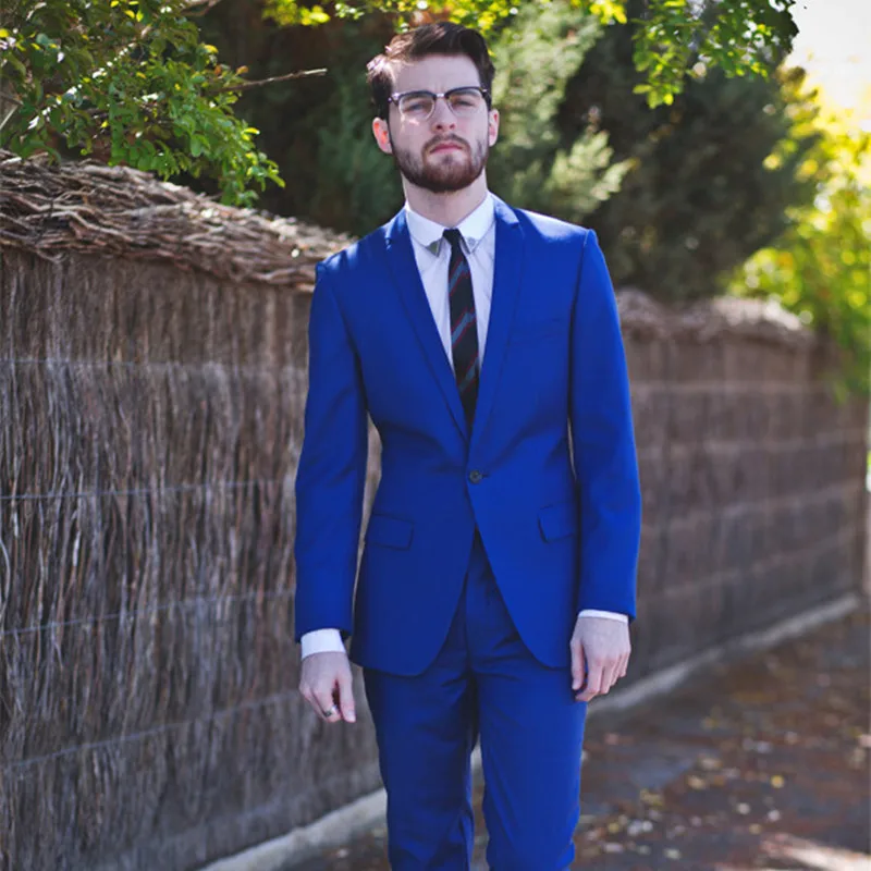 blue coat and white pant