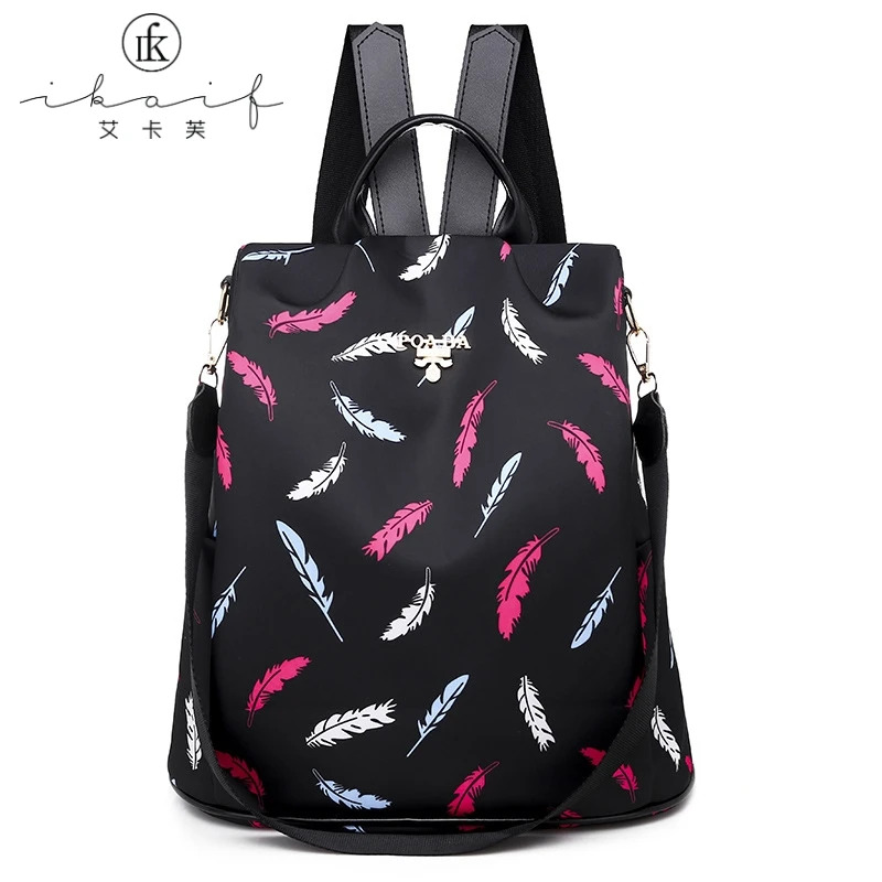 

Casual Oxford Cloth Women Backpack Teen Travel Daypack Anti Theft Girls Schoolbags Shoulder Bag Colorful Feather Daily Back Pack