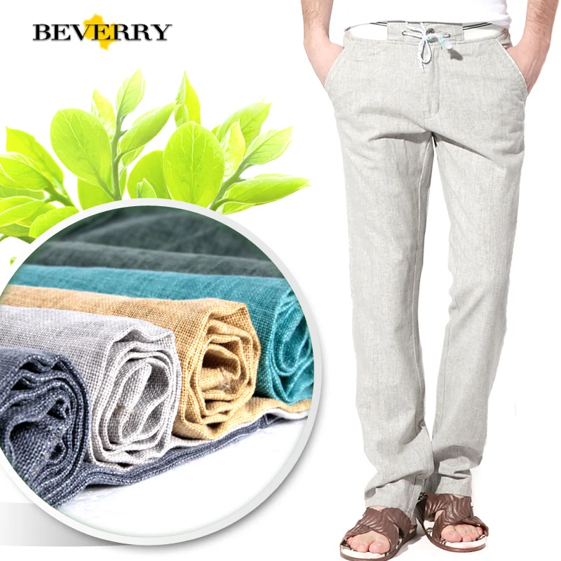 High quality water wash linen pants trousers elastic waist casual pants