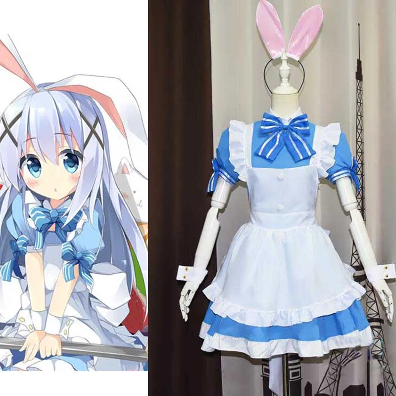 Это заказ кролика? Костюм горничной кафuu Chino Косплей Desu ka Gochuumon wa Usagi Desuka Kirima Syaro на