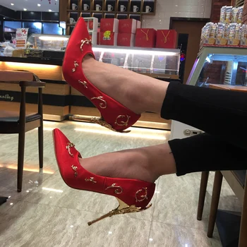 

Elegant Silk Women Pumps High Heels Rhinestone Flower Heel Wedding Pumps Brand Designer Fashion Pointed Toe Heeled Party Shoes