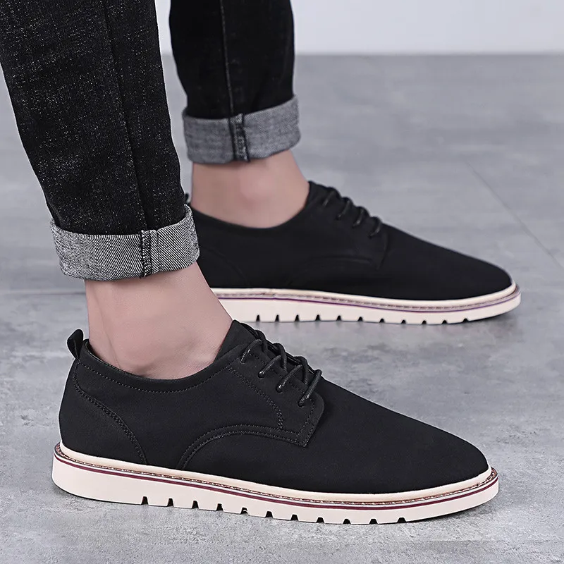 Classic Men's Casual Shoes Plus Size Breathable Man Oxford Loafers Lace-Up Suede Leather Man Casual Shoes Moccasins 38-47