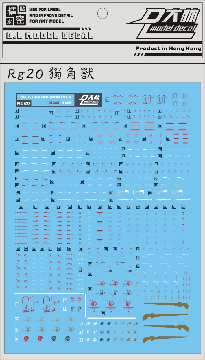 

RG20 DL Gundam RG 1/144 RX-0 UNICORN Decal Sticker Model Tool