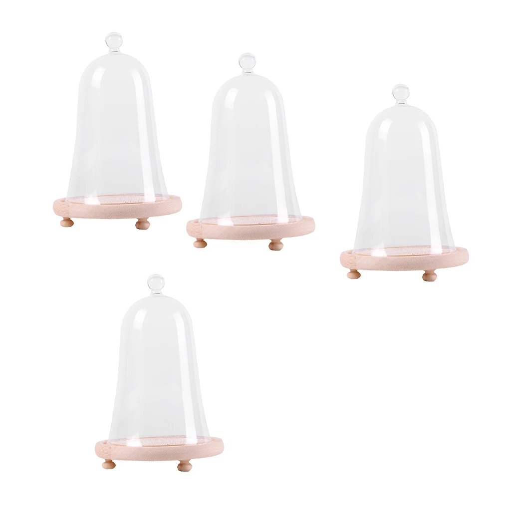 

4Pcs Clear Glass Jar Cloche Dome Plants Dry Flower Display Centerpiece with Wooden Base