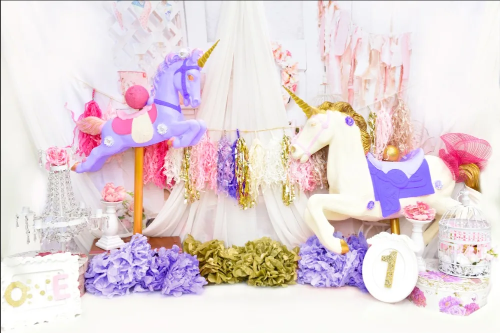 7x5ft Pesta Ulang Tahun Unicorn Ungu Pertama Anak Laki Laki Bayi