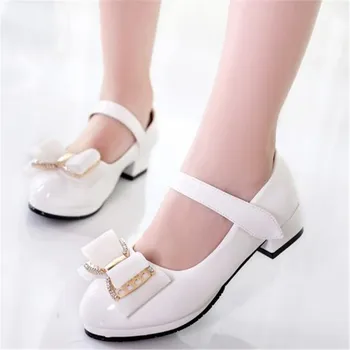 

New Girls Butterfly-knot High-heeled Princess Children Leather Shoes Kids Dance Party Student Moccasins Baby Toddler 02A