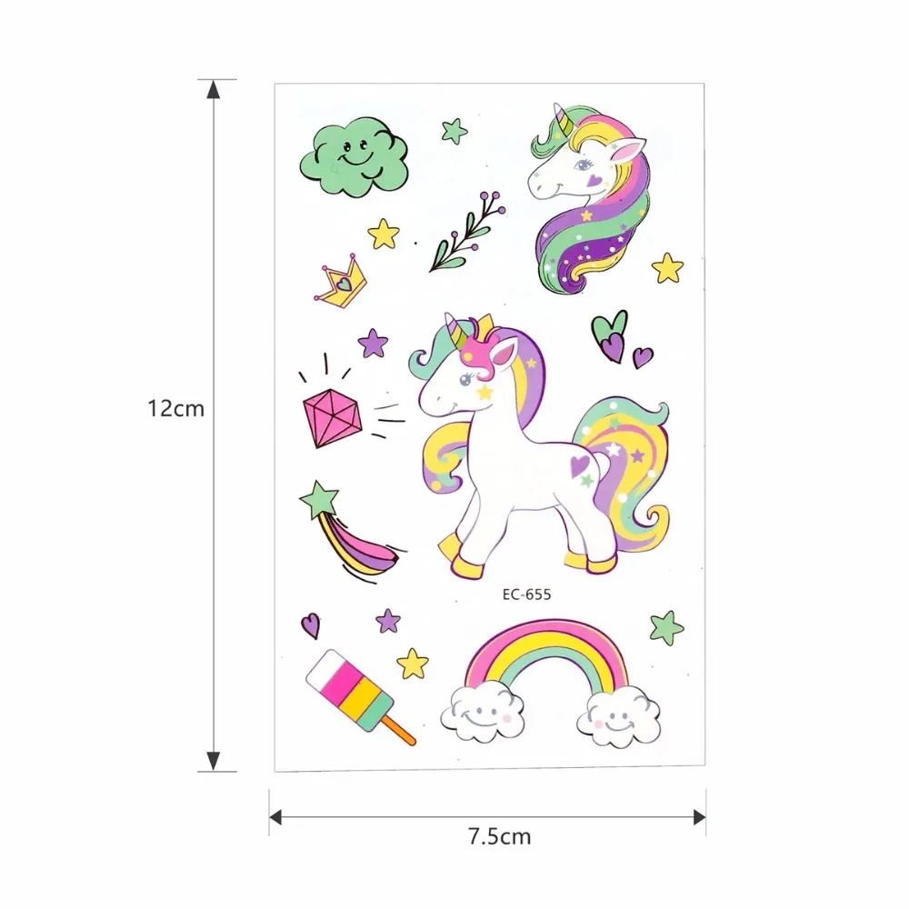 Одноразовые тату-Стикеры с единорогом, вечерние украшения для малышей, для вечеринки в честь Дня рождения, временные вечерние принадлежности с единорогом, для юбилея