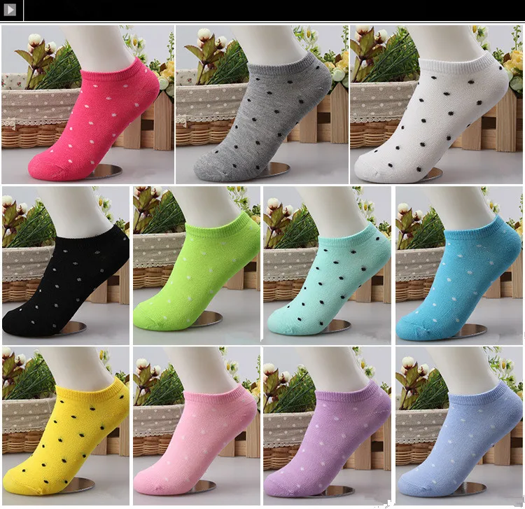 10 пар женских Хлопковых Носков, милые летние носки ярких цветов, женские носки до щиколотки, однотонные тонкие носки в горошек