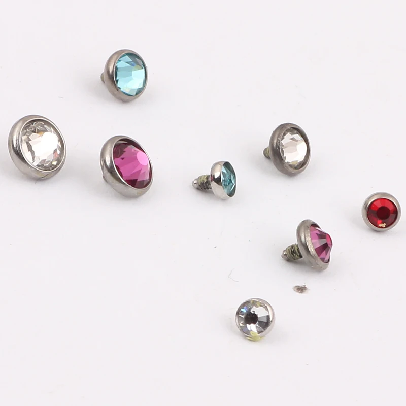 20pcs Flat CZ Crystal Dermal  Tops Piercing Replacement Mixed 5 Colors 3/4/5mm  Top Rings Piercing OMBLIGO BodyJewelry