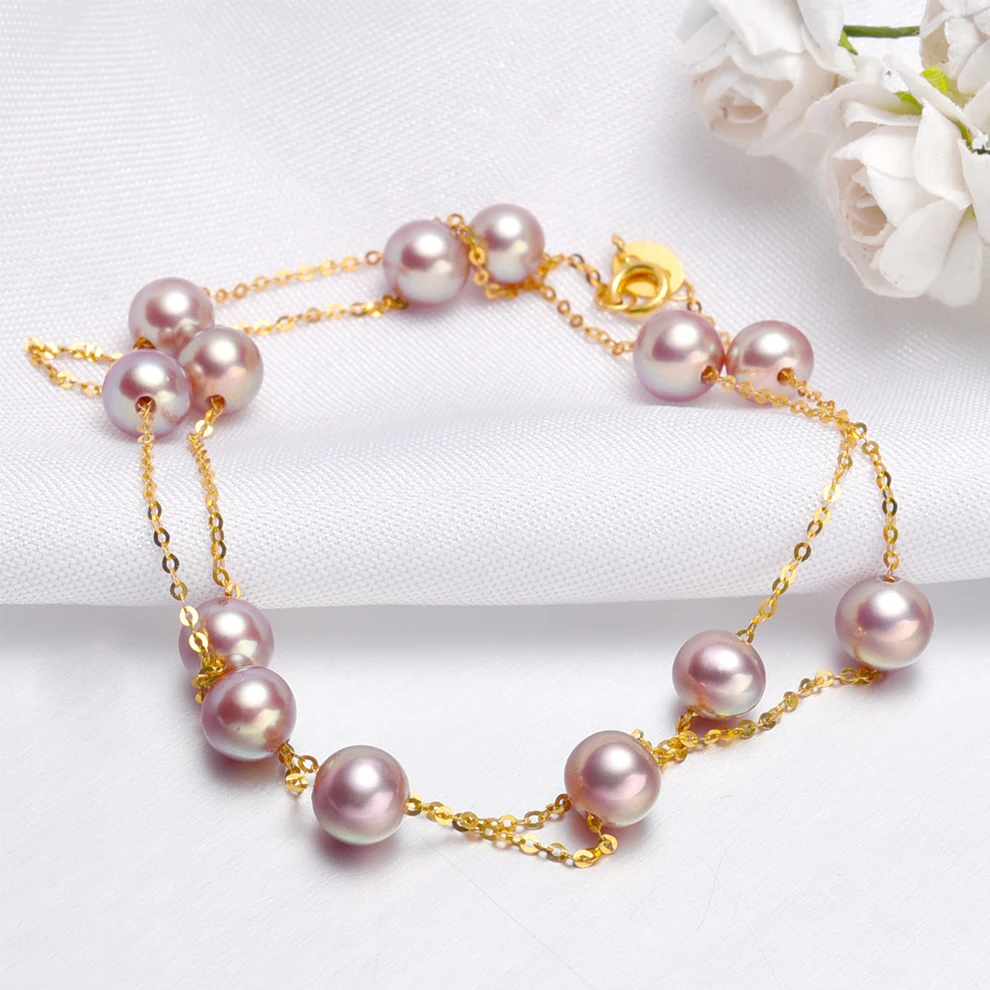[YS] 18 К золото 5-5,5 мм белый жемчуг ожерелье Китай пресноводный жемчуг ожерелье ювелирные изделия