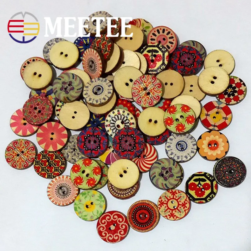 

Meetee 50pcs Colorful Flower Mixing Round Hole Button Wood Decorative Buckle DIY Handmade Children's Toys Sewing Accessories