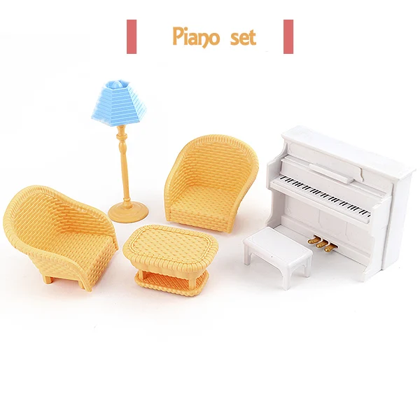 الغابات الأسر الأثاث اللعب دمية أريكة البيانو الجدول أثاث مصغر مجموعات الأطفال دمى هدايا المتاحة في مجموعة متنوعة