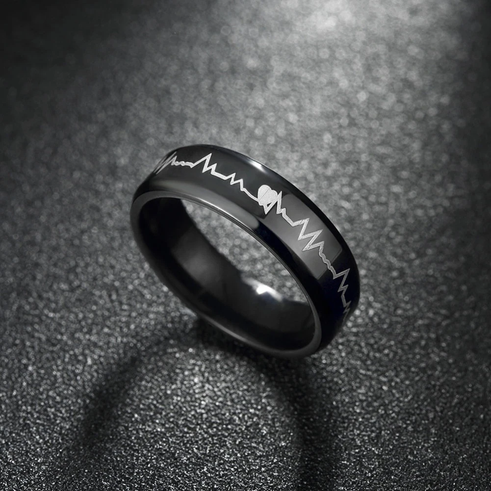 Glow in The Dark Heart Rate Stainless Steel Couple Finger Ring Engagement Wedding Ring Christmas Fashion Jewerly Women Men Gift