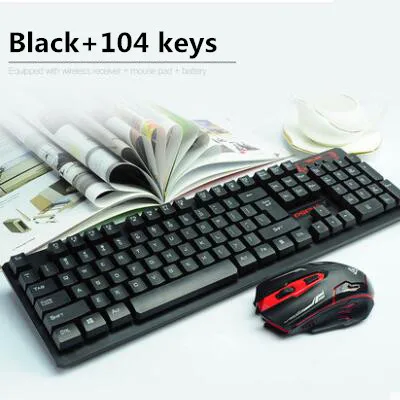 Выразительный беспроводной комплект с клавиатурой и мышкой, 2,4 ГГц, USB, мультимедийный, водонепроницаемый, 1600 dpi, игровой, игровой, для компьютера, Smart tv - Цвет: Black 104 keys