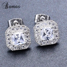Bamos, женские белые геометрические серьги-гвоздики с AAA цирконием, 925 пробы, заполненные серебром, Двойные серьги для женщин, модное ювелирное изделие