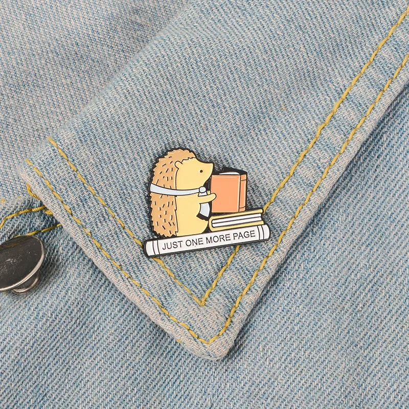 

Reading Hedgehog Enamel Pin Cute books icon button badge brooch Cartoon Animal Jewelry Gift for Kids shirt bag hat accessories