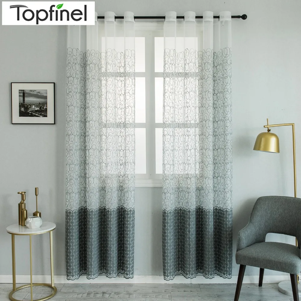 

Topfinel Bird Nest&Endless Cotton Gray Embroidered Window Sheer Voile Tulle Net Curtains Drapes For Kitchen Living Room Bedroom