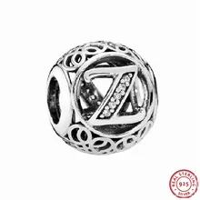 Алфавит 'Z' бусины в винтажном стиле шрифт ясно CZ для женщин ювелирных изделий DIY Fit PANDORA талисманы Серебро 925 LE015-Z