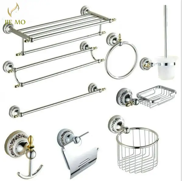 

Chrome Polished Porcelain Bathroom accessories Bath Hardware Set Towel Shelf Towel Bar Paper Holder Cloth Hook 8600 series