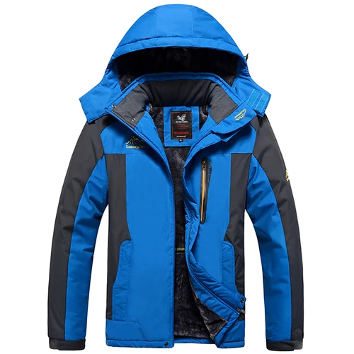 blue Большие размеры 7XL 8XL 9XL теплая подкладка из шерсти зимняя куртка мужская верхняя одежда ветрозащитная Водонепроницаемая Мужская куртка с меховым капюшоном теплые парки мужские пальто - Цвет: blue